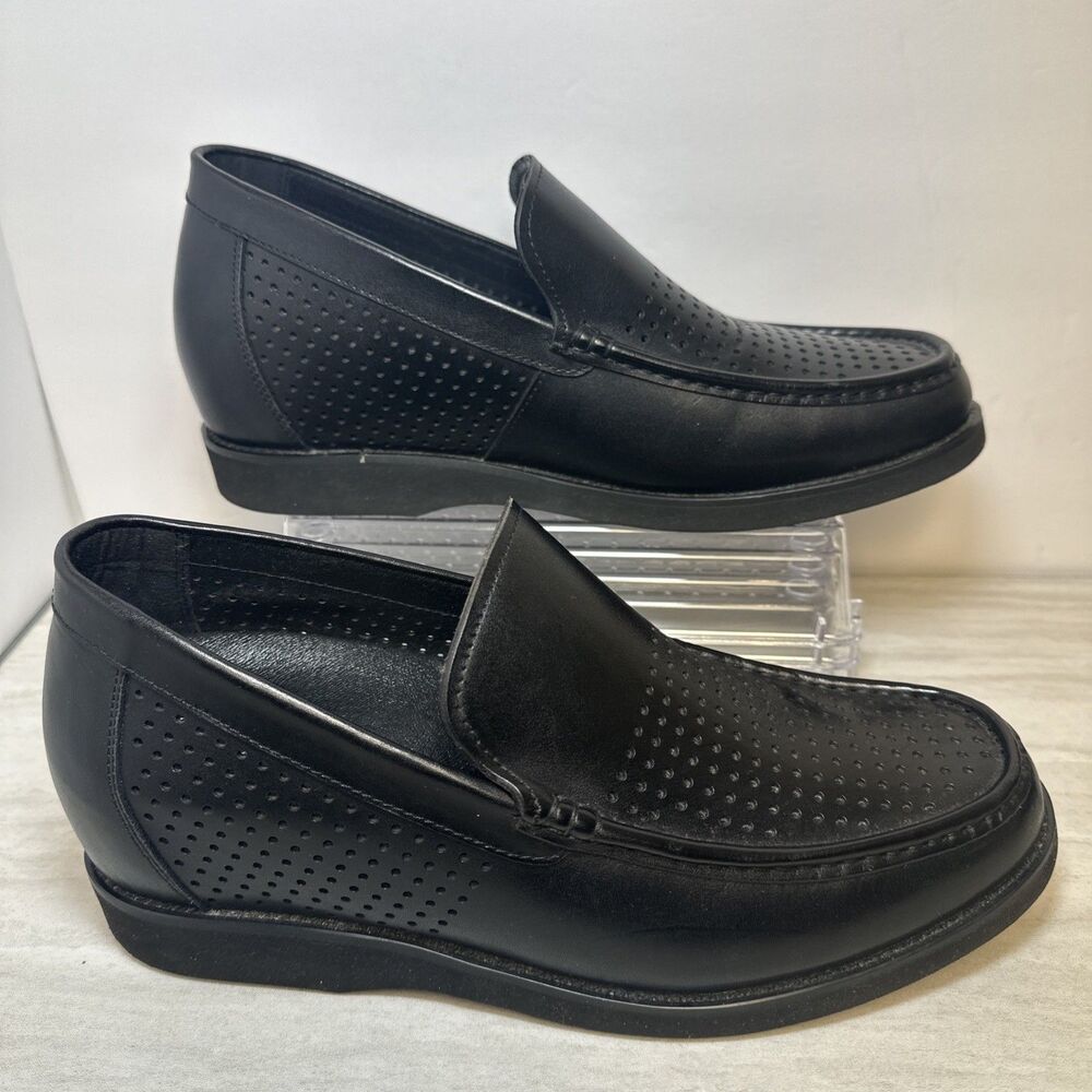 Calto T9350 3" Height Increasing Leather Loafers Elevator Shoes Black Sz 8